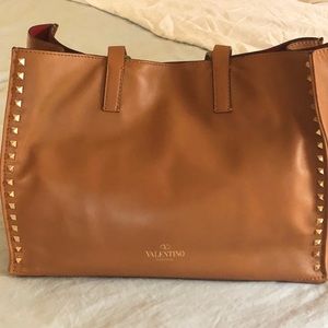 Valentino Rosckstud Medium Brown Tote